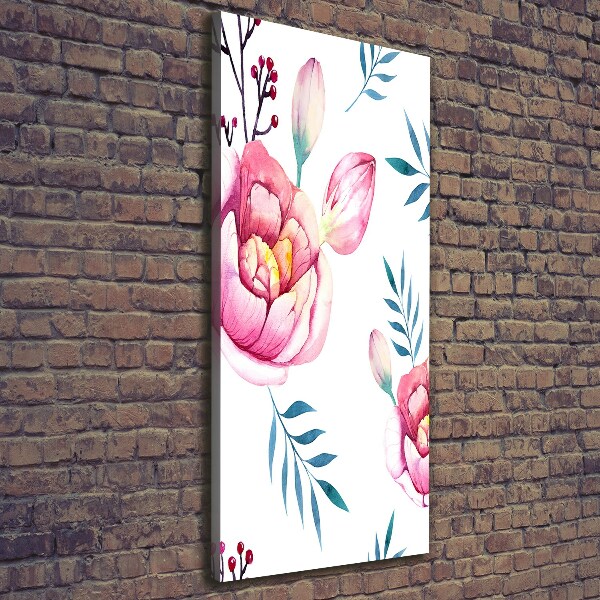 Cuadro canvas decorativo para salón vertical Peonías