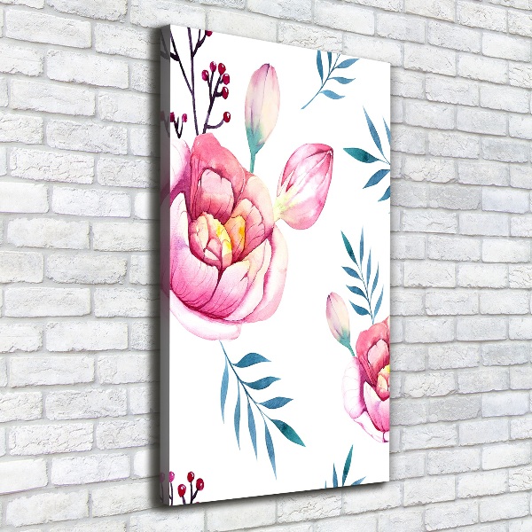 Cuadro canvas decorativo para salón vertical Peonías
