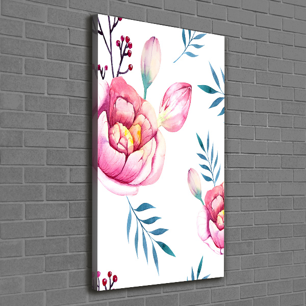 Cuadro canvas decorativo para salón vertical Peonías