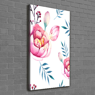 Cuadro canvas decorativo para salón vertical Peonías