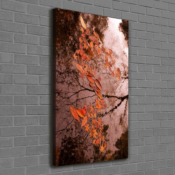 Cuadro canvas decorativo para salón vertical Hojas de otoño