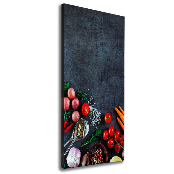 Cuadro canvas decorativo para salón vertical Verduras y especias