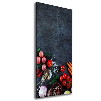 Cuadro canvas decorativo para salón vertical Verduras y especias