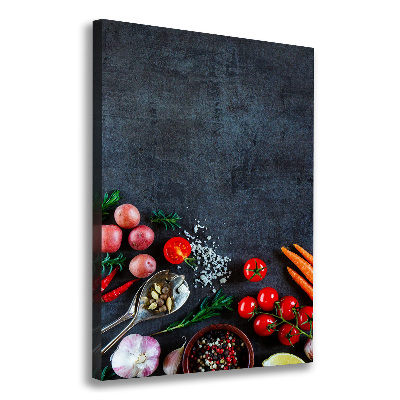 Cuadro canvas decorativo para salón vertical Verduras y especias