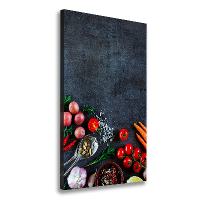 Cuadro canvas decorativo para salón vertical Verduras y especias