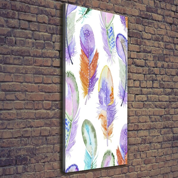 Cuadro canvas decorativo para salón vertical Plumas de colores
