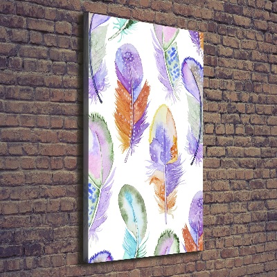 Cuadro canvas decorativo para salón vertical Plumas de colores