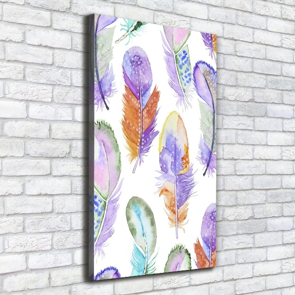 Cuadro canvas decorativo para salón vertical Plumas de colores