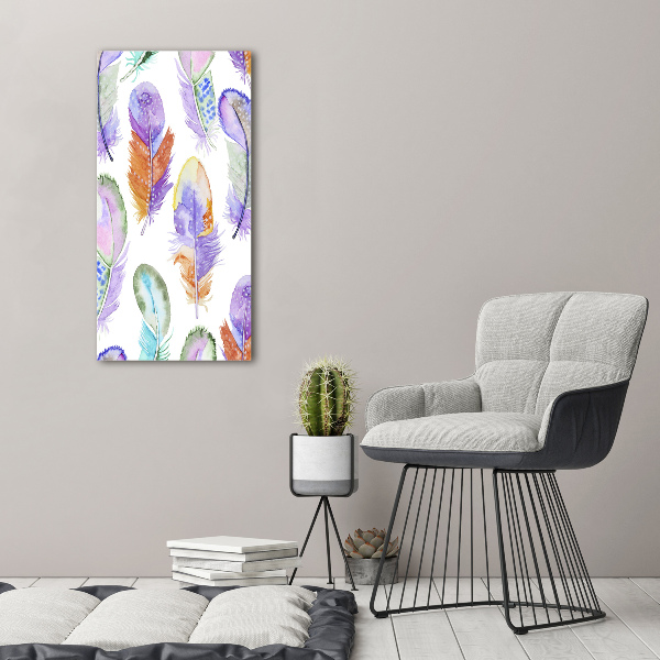 Cuadro canvas decorativo para salón vertical Plumas de colores