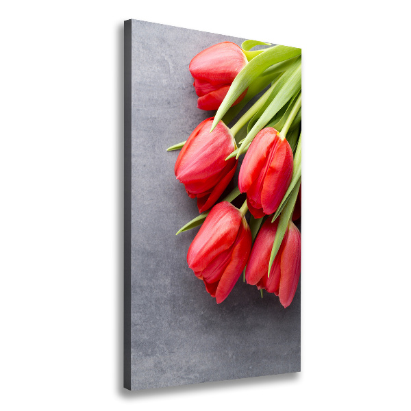 Cuadro canvas decorativo para salón vertical tulipanes rojos