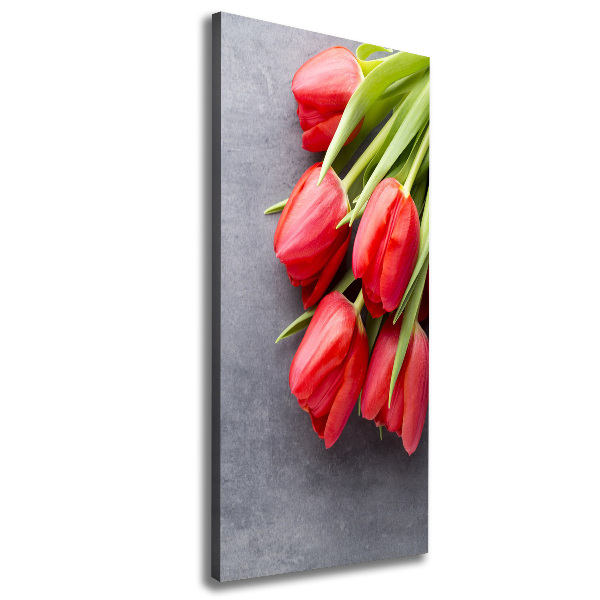 Cuadro canvas decorativo para salón vertical tulipanes rojos