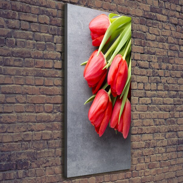 Cuadro canvas decorativo para salón vertical tulipanes rojos