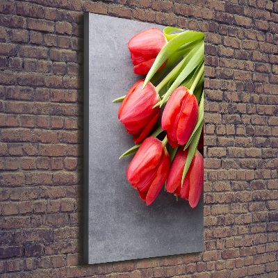 Cuadro canvas decorativo para salón vertical tulipanes rojos