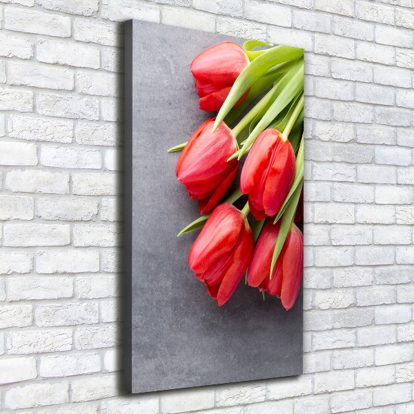 Cuadro canvas decorativo para salón vertical tulipanes rojos