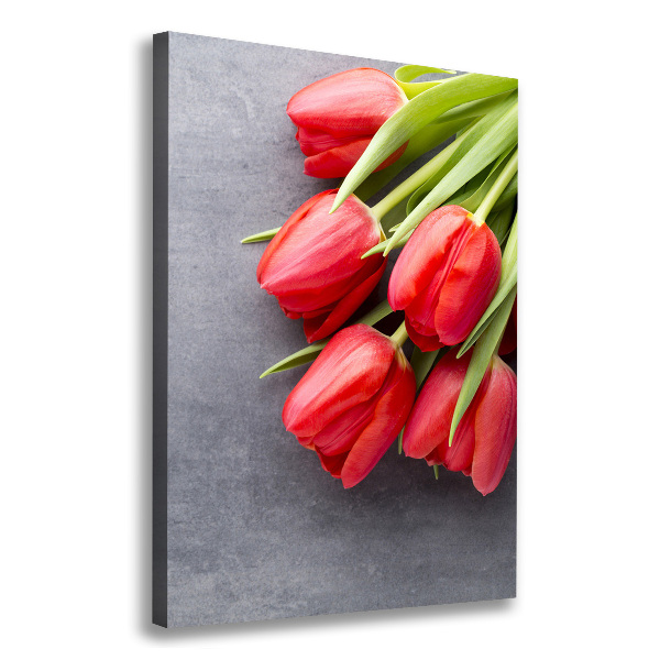 Cuadro canvas decorativo para salón vertical tulipanes rojos