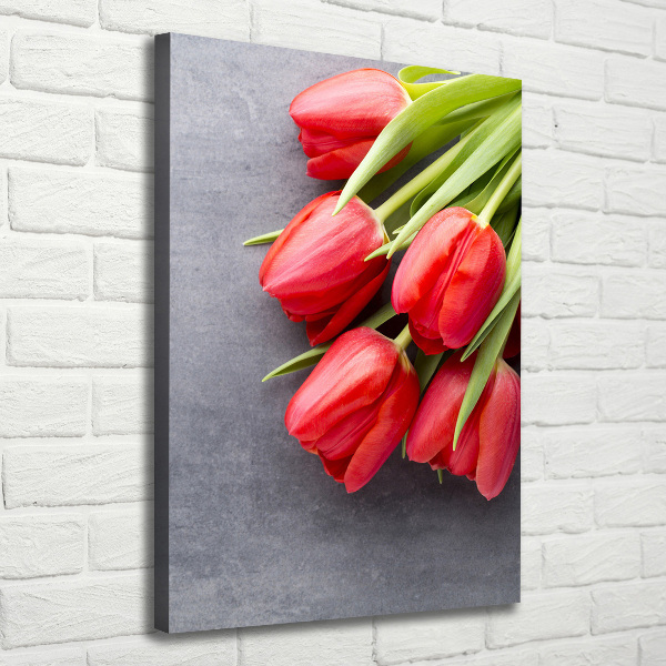 Cuadro canvas decorativo para salón vertical tulipanes rojos