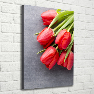Cuadro canvas decorativo para salón vertical tulipanes rojos