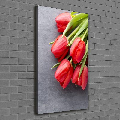 Cuadro canvas decorativo para salón vertical tulipanes rojos
