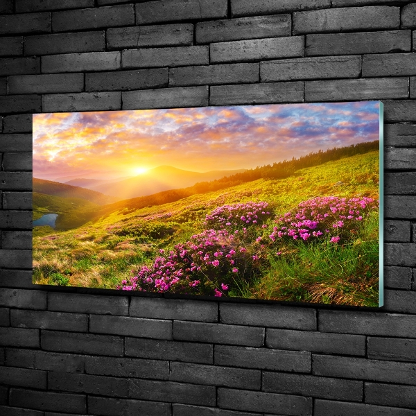 Impresión en cristal con acabado brillante horizontal Puesta de sol sobre las montañas