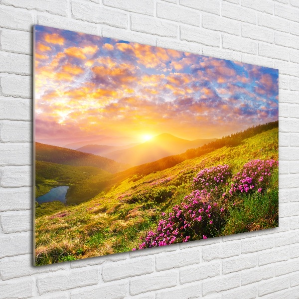 Impresión en cristal con acabado brillante horizontal Puesta de sol sobre las montañas