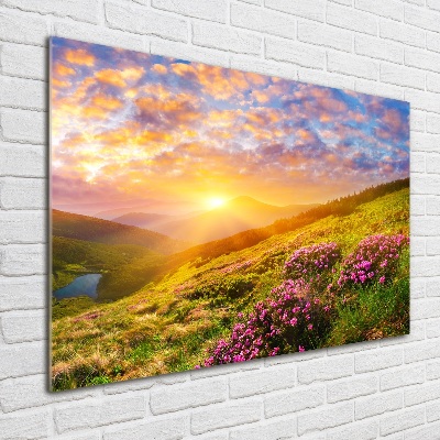 Impresión en cristal con acabado brillante horizontal Puesta de sol sobre las montañas