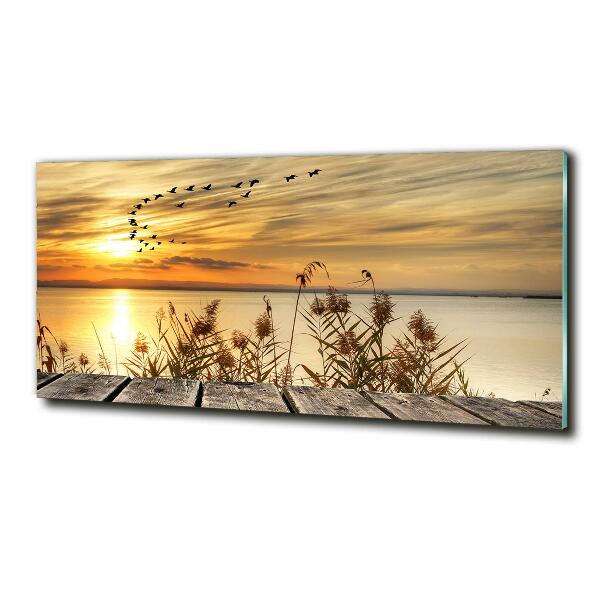 Cuadro decorativo de vidrio para salón horizontal Muelle en el lago