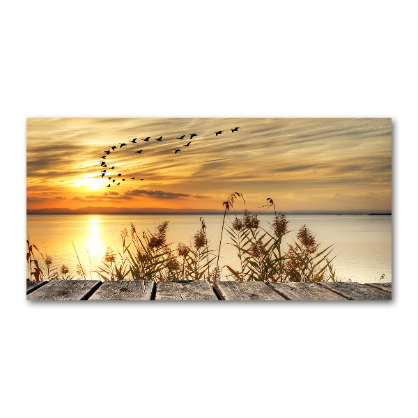 Cuadro decorativo de vidrio para salón horizontal Muelle en el lago