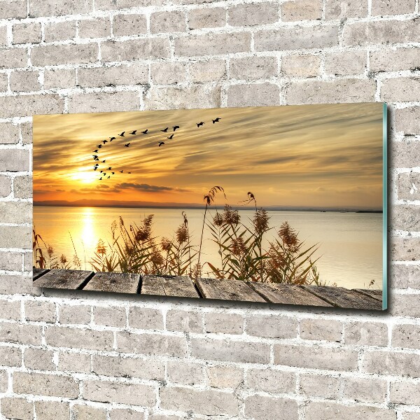 Cuadro decorativo de vidrio para salón horizontal Muelle en el lago