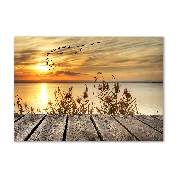 Cuadro decorativo de vidrio para salón horizontal Muelle en el lago