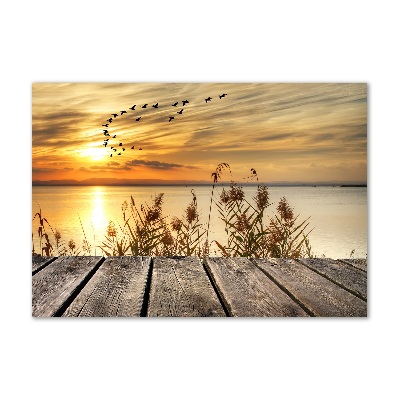 Cuadro decorativo de vidrio para salón horizontal Muelle en el lago