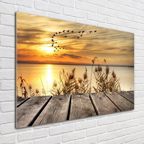 Cuadro decorativo de vidrio para salón horizontal Muelle en el lago