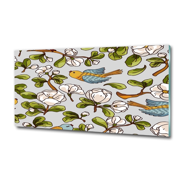 Foto en cristal de alta calidad con impresión uv horizontal Flores y pájaros