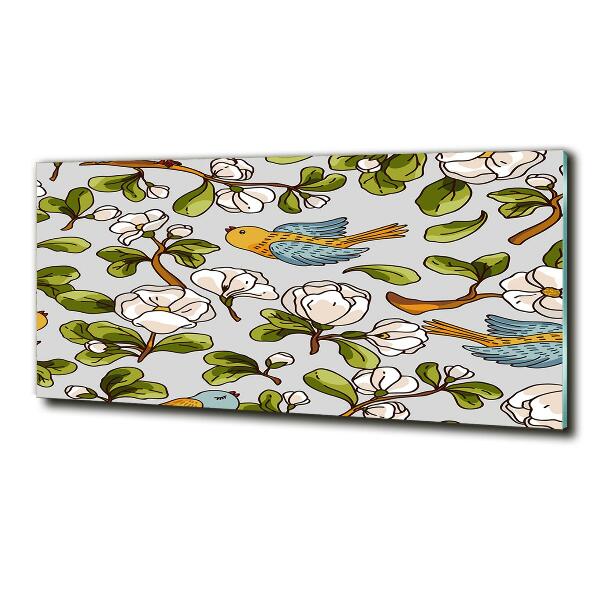 Foto en cristal de alta calidad con impresión uv horizontal Flores y pájaros