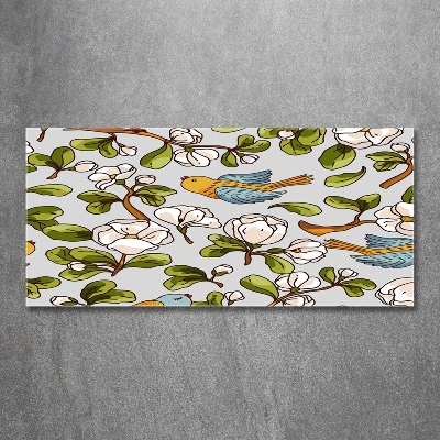 Foto en cristal de alta calidad con impresión uv horizontal Flores y pájaros