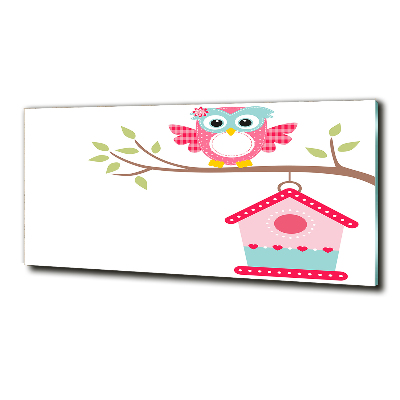Cuadro de cristal templado moderno horizontal Búho en una rama