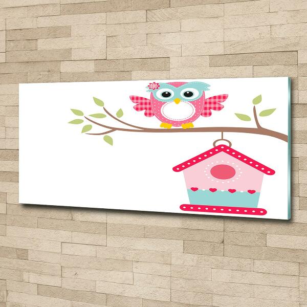Cuadro de cristal templado moderno horizontal Búho en una rama