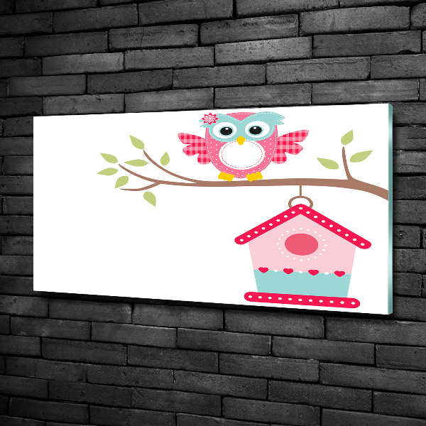 Cuadro de cristal templado moderno horizontal Búho en una rama