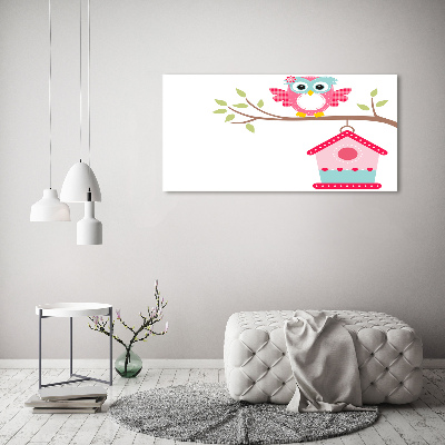 Cuadro de cristal templado moderno horizontal Búho en una rama