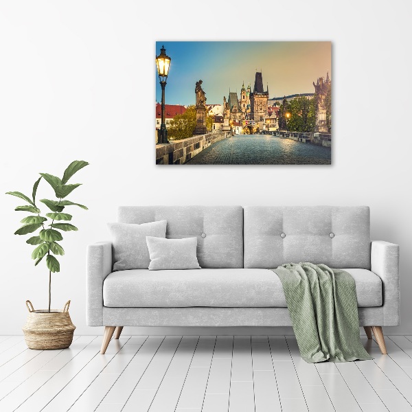 Cuadro de cristal templado moderno horizontal Puente de Praga República Checa