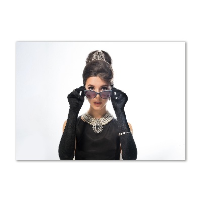 Foto en cristal de alta calidad con impresión uv horizontal Mujer con gafas