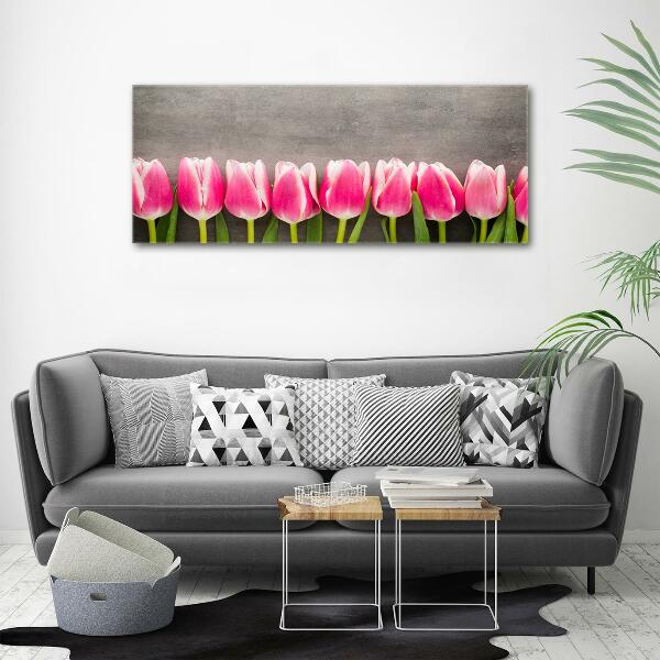 Cuadro decorativo de vidrio para salón horizontal tulipanes rosados