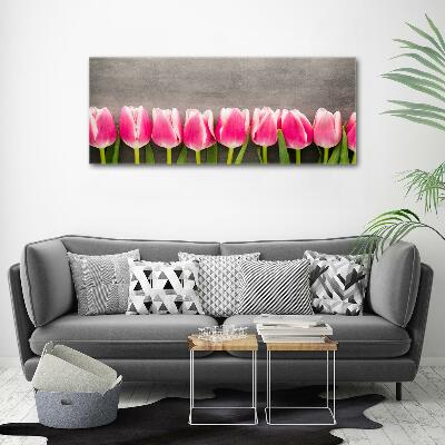 Cuadro decorativo de vidrio para salón horizontal tulipanes rosados