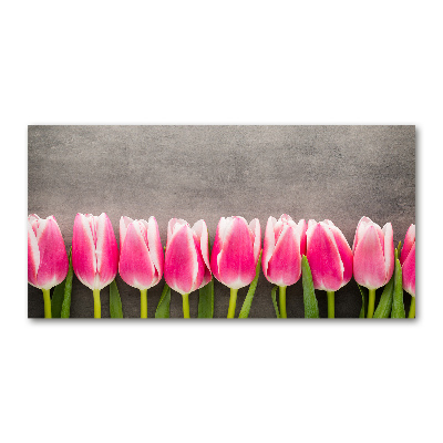 Cuadro decorativo de vidrio para salón horizontal tulipanes rosados