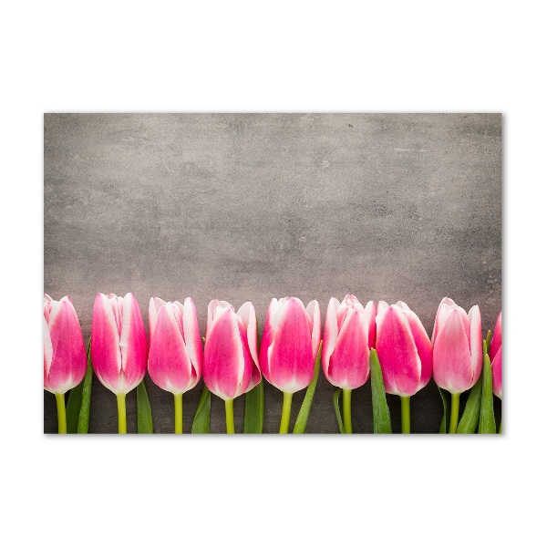 Cuadro decorativo de vidrio para salón horizontal tulipanes rosados