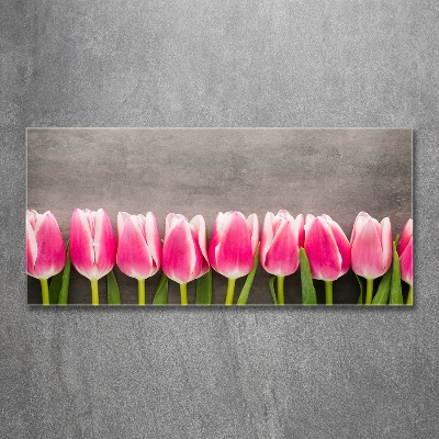 Cuadro decorativo de vidrio para salón horizontal tulipanes rosados
