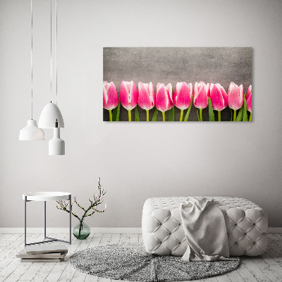 Cuadro decorativo de vidrio para salón horizontal tulipanes rosados