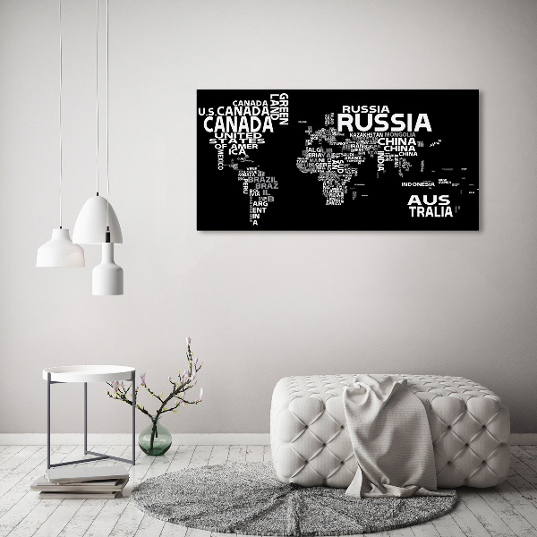 Cuadro de cristal templado moderno horizontal Mapa del mundo con subtítulos