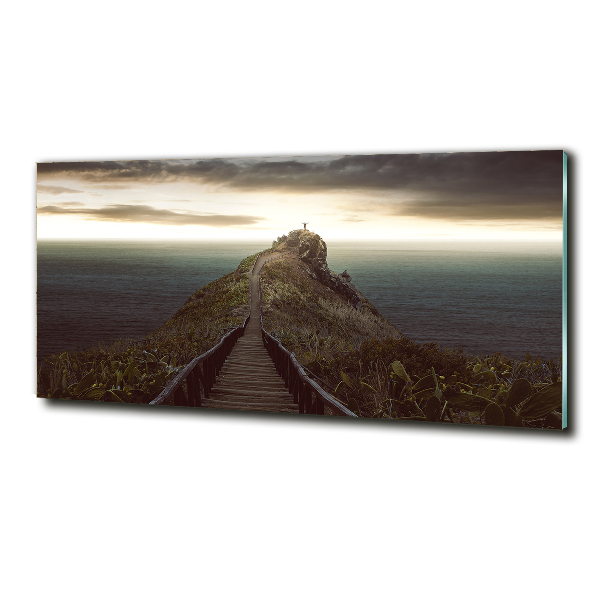 Cuadro decorativo de vidrio para salón horizontal Camino sobre la roca