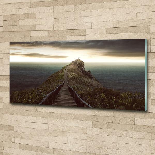 Cuadro decorativo de vidrio para salón horizontal Camino sobre la roca