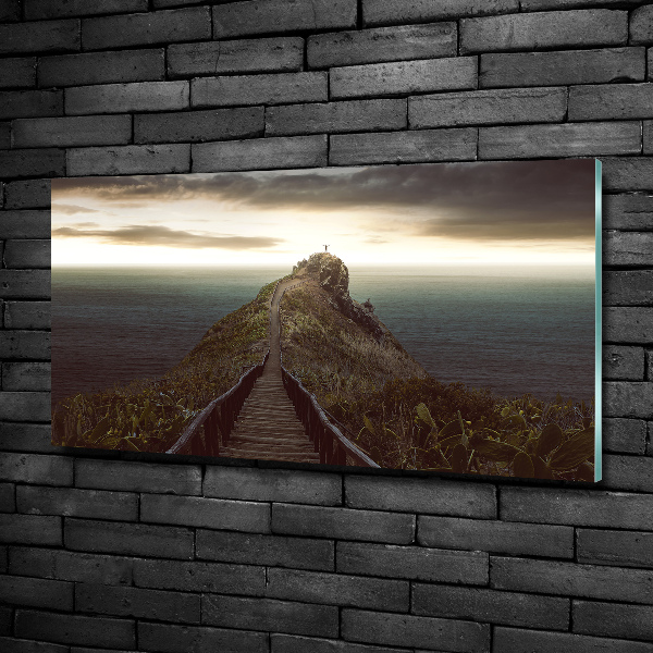 Cuadro decorativo de vidrio para salón horizontal Camino sobre la roca